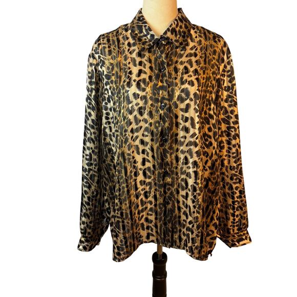 Vintage Joanna Animal Print Sheer Button Up Long Sleeve Extra Large MobWife - Picture 1 of 9
